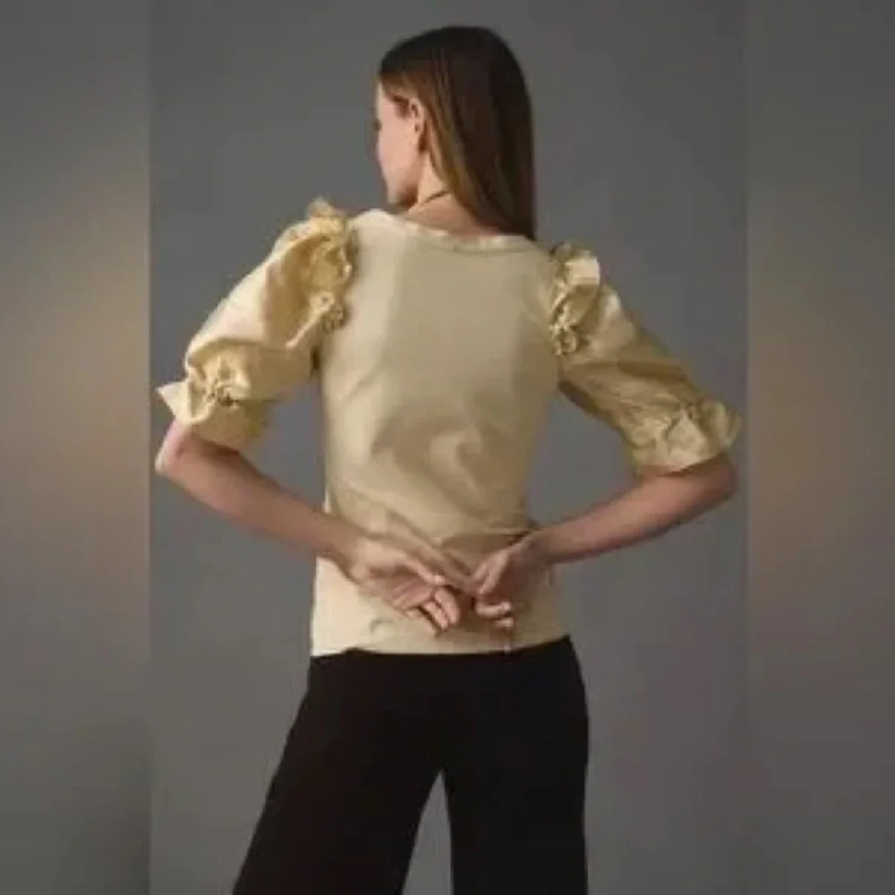 Anthropologie Brocade Statement Jacquard Puff-Sleeve Top size Large